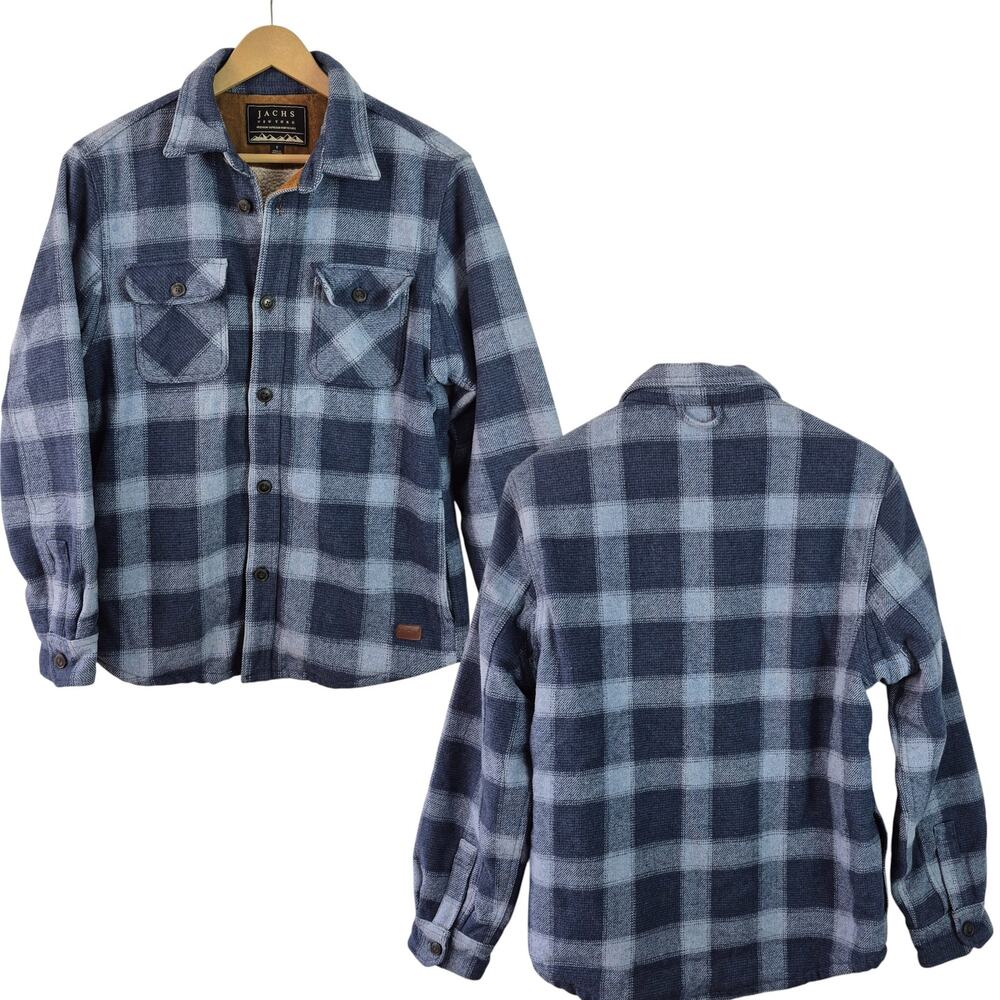 Jachs NY Blue Plaid Wool Blend Sherpa Fleece Lined Shirt Shacket Jacket Men's S